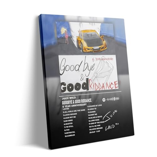 Juice WRLD Canvas Wall Art Goodbye & Good Riddance 5-Year Anniversary Special Edition Rap Album Cover Poster, Exclusive Music Prints for Bedroom Game Room Living Room Bar Studio, Framed 16x20inch