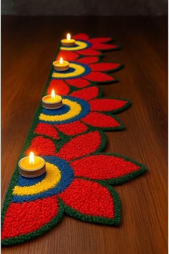Image of Artificial Flower Wedding Haldi Platter Decoration Petal Rangoli Mat Traditional for Wedding, Haldi, Mehndi, Sankranti Home Decor, Diwali 12 inches (Red, Pack of 4)