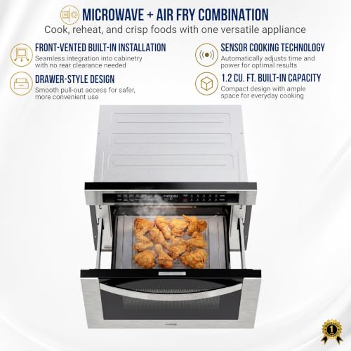 Image of KoolMore 24 in. Built-In Microwave Drawer with Air Fry, Sensor Cooking, Touch Controls & Stainless Steel Interior, 1.2 Cu. Ft.