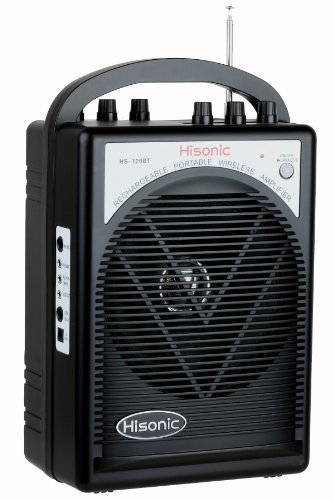HISONIC HS120BT HL Portable PA System with Wireless Microphones and Lithium Rechargeable Battery and Car Cable Bluetooth Connected with Cell Phones and Pads Black