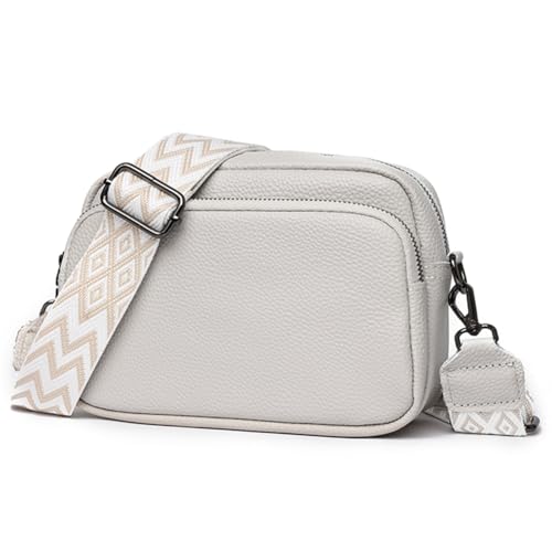 Damen Handy Umhängetasche Echtes Leder Crossbody Bag Damen Handytasche zum Umhängen, Umhängetasche Damen Klein Moderne Taschen mit Breitem Schultergurt u 3 fächern