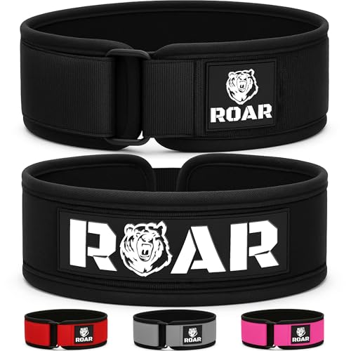 Roar® Cinturón Lumbar Gimnasio, Cinturon Gimnasio Hombre y Mujer, Cinturon Halterofilia, Powerlifting, Levantamiento Peso, Musculacion, Cinturon Gym Hombre, Cinturon Pesas (Negro, M)