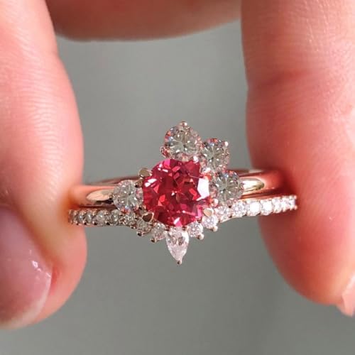Ruby zircon ring, rose gold colored gemstone, diamond colored gemstone ring, engagement ring