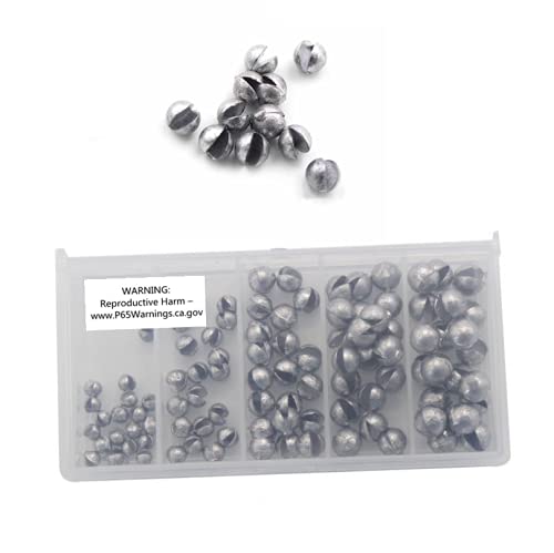JJZS 100PCS Split Shot Fishing Weights Sinkers Kit, Round Removable Fishing Sinkers Weights Lead Shot Fishing Egg Sinkers with Tackle Box Assort 5 Sizes 0.3g 0.5g 1.0g 1.5g 2.0g