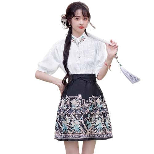 Chemise brodée chinoise en brocart et jupe mamian pour un été raffiné