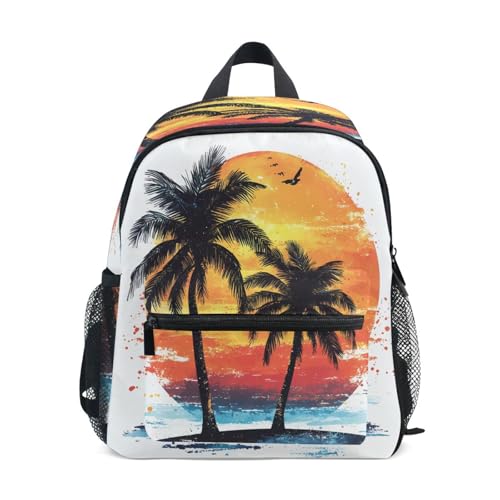 ALAZA Toddler Backpacks for Boys Girls Doodle Sunset Palm Trees Kids Backpack with Chest Clip and Name Tag,M
