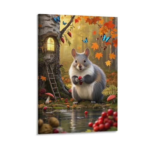 Poster chinchilla et feuilles d'erable pour une atmosphere douce et apaisante