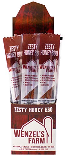 Wenzelâ€™s Farm Zesty Honey BBQ â”‚Snack Sticks â”‚ Flavorful, Naturally Smoked â”‚ High Protein, Low Carb â”‚ No MSG, Fillers, Binders, Artificial Colors â”‚ Gluten Free | 32 sticks (16 packs of 2)