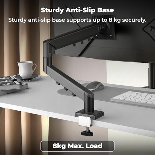 Image of Zebronics Monitor Desk Stand, 17-32 Inch Support, Up to 8kg Load, Gas Spring Height Adjustment, 50cm Extendable Arm, VESA Compatible, Cable Management, Anti-Slip Base, Rust-Proof (DMS500)