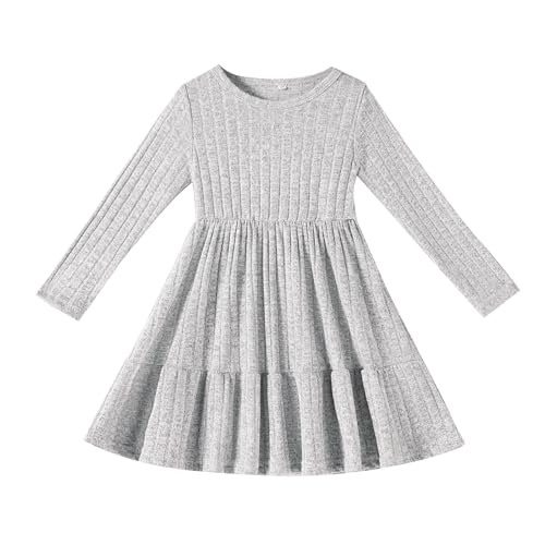 Image of Toddler Baby Girl Long Sleeve Dress Girls Knit Sweater Dresses Tiered Kids Swing Holiday Clothes Fall Winter