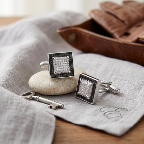 Mancuernillas cuadradas de plata con circonia para hombre miniatura 2