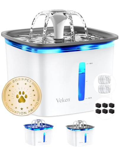 Veken - Veken 95oz/2.8L Pet Fountain, Automatic Cat Water Fountain Dog Water Dispenser with 6 Replacement Filters & 6 Pre-Filter Sponges,Gifts for Christmas, for Cats, Dogs, Multiple Pets (Grey, Plastic) - -18%