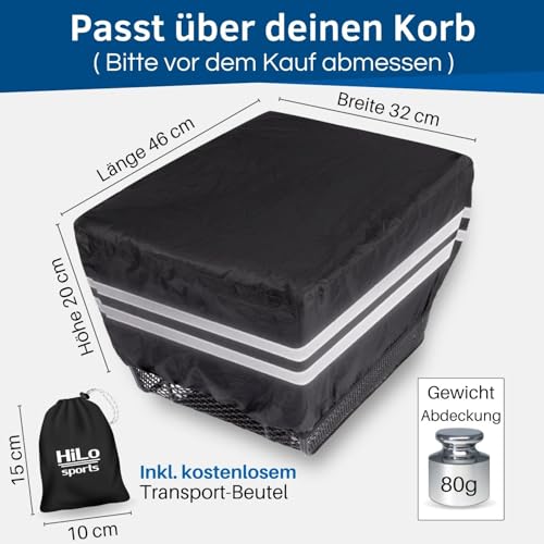 HiLo sports Regenschutz Fahrradkorb - [Für alle Fahrradkörbe hinten] - Wasserdichte Fahrradkorb Abdeckung hinten - Abdeckung Fahrradkorb mit Reflektoren