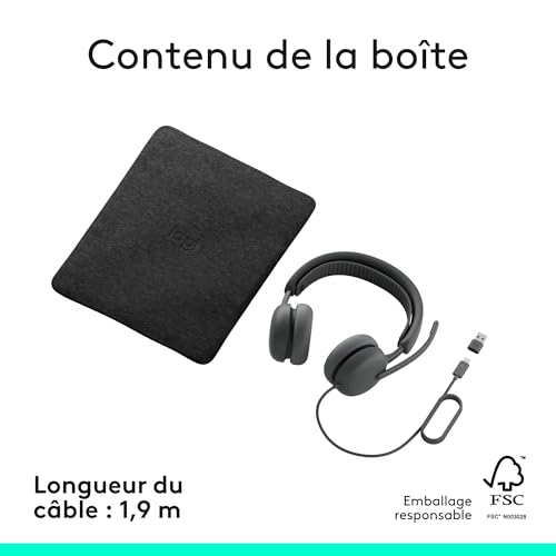Logitech Zone Wired 2 - Casque Anti-Bruit avec ANC Hybride adaptative, USB-C avec Adaptateur USB-A - Graphite