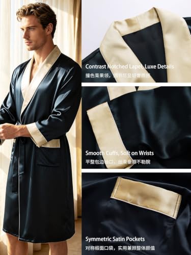Image of Men's 100% Mulberry Silk Long Robe Kimono Paisley Print Bath Robe, Heavy Silk 19 Momme Dressing Gown