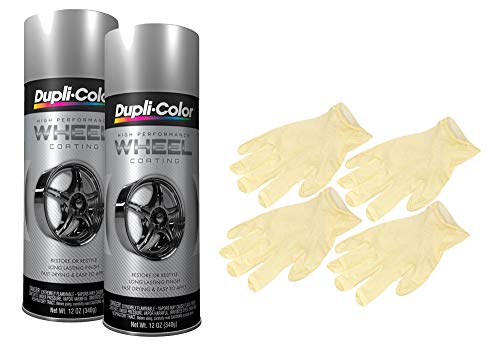 Dupli-Color Silver High Performance Wheel Paint (12 oz) Bundle with Latex Gloves (6 Items)