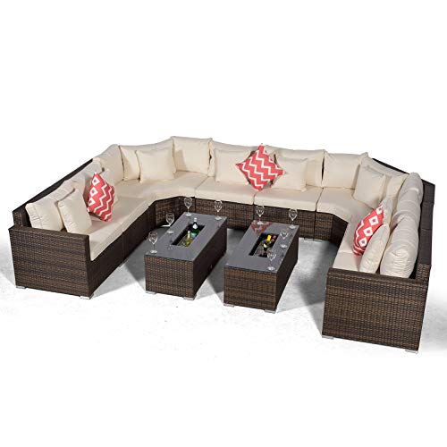 Giardino Santorini Large 8 Seater Brown Rattan Sofa Set with 2 Drin...