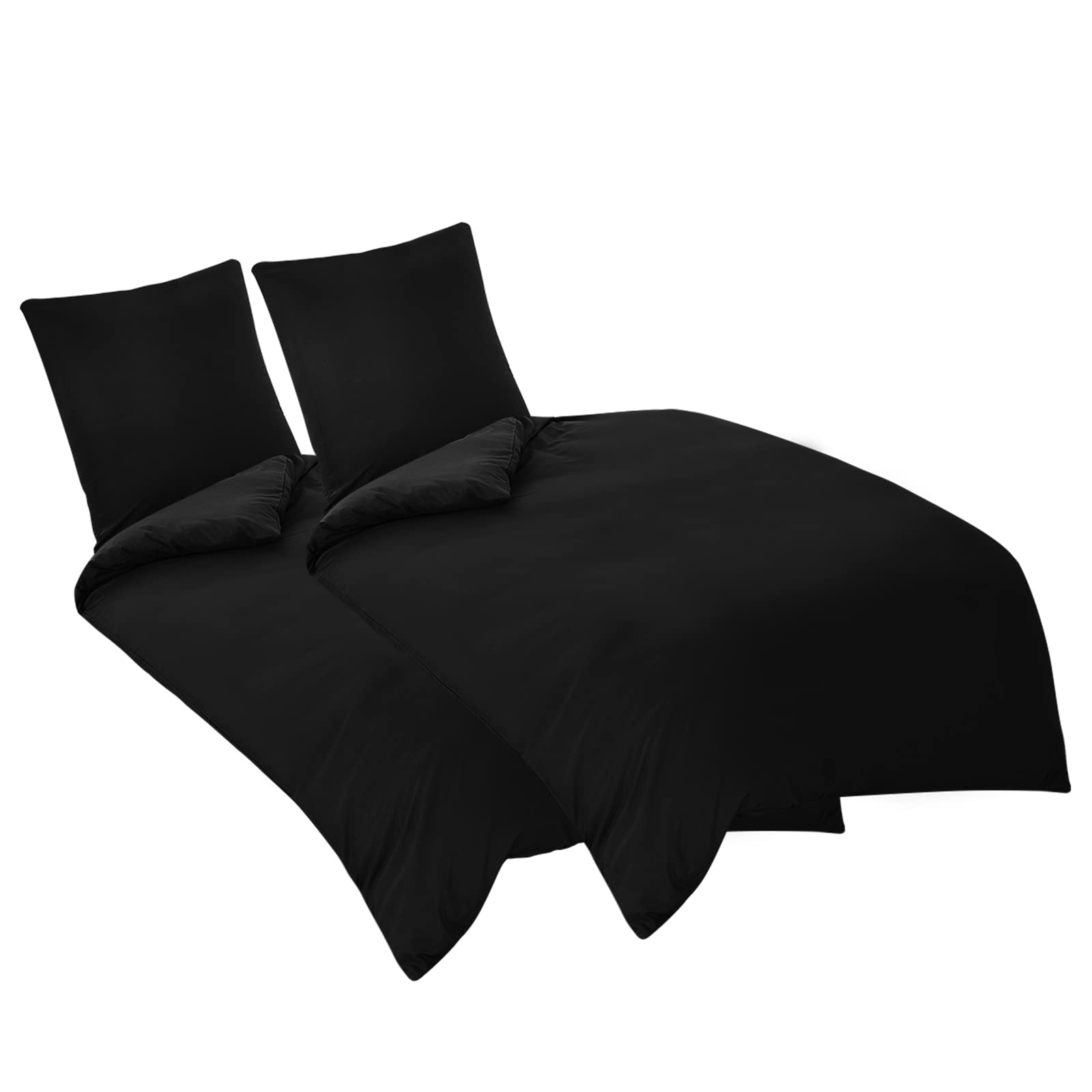Aisbo Bettwäsche 135x200 4teilig Schwarz - Mikrofaser Bettwäsche-Sets mit Reißverschluss, ÖKO-TEX Bettbezug 135 x 200 cm 4tlg mit Kissenbezug 80x80 cm, Weich und Bügelfrei