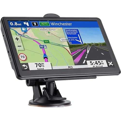 GPS Navigator for Car Truck RV, Latest 2025 Map, 7 inch Touch Screen Real Voice Spoken Turn-by-Turn Direction Reminding Navigation System for Cars, Vehicle GPS with Speed and Red Light Warning
