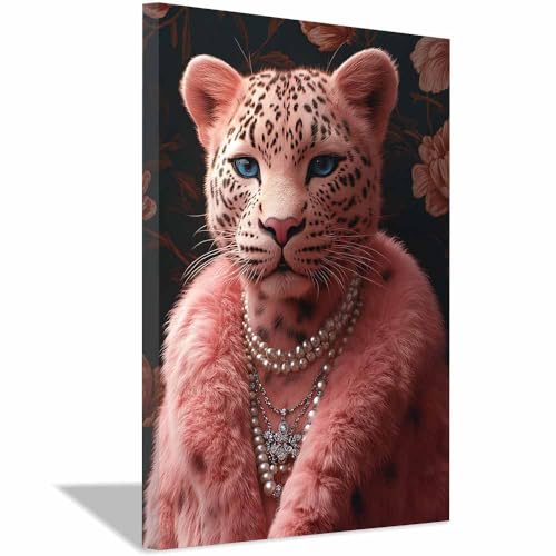 Toile léopard rose pour salon et affiche animal rigolo