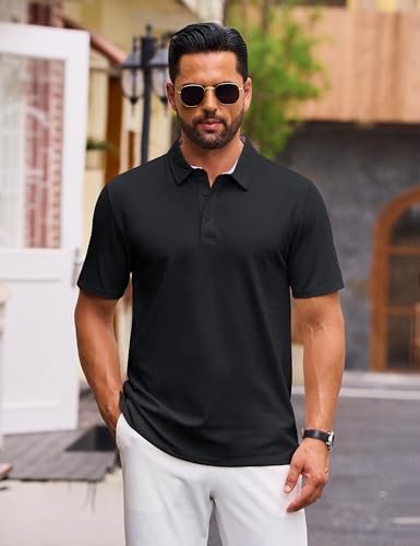 Cotrasen Men's Polo Shirts Short Sleeve Cotton Pique 3 Buttons Golf Shirts Classic Fit Casual Performance T-Shirt3