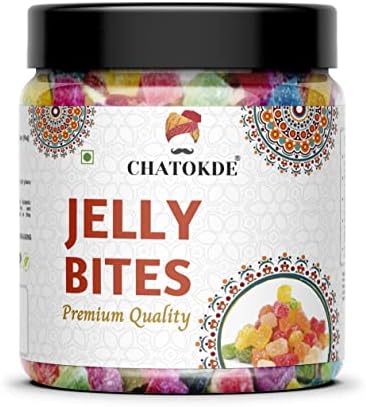 CHATOKDE Tasty Sugar Coated Jelly Candy Bites,Mixed-Fruit, 400 gram [Jar Pack]