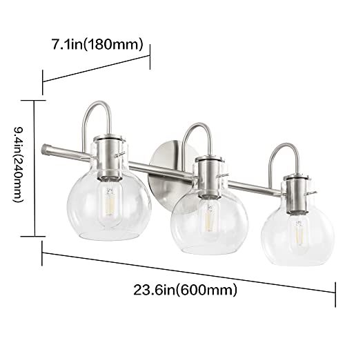 SOLFART Brushed Nickel Bathroom Light Fixtures Over Mirror Modern Glass Shade Vanity Lights Wall Lighting Sconce(3 Lights)