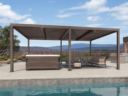 PURPLE LEAF Louvered Pergola 12' × 20' Outdoor Hardtop Gazebo Sun Shade with Adjustable Canopy Patio Aluminum Retractable Roof for Outside Deck Backyard Pavilion Bronze