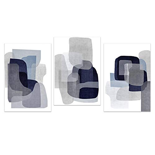 Tableau mural abstrait scandinave bleu et gris triptyque en toile pour salon 50x70 cm