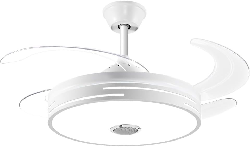 Begin Gizli Kanatlı LED Işıklı Tavan Vantilatörü, Beyaz, Bluetooth Hoparlörlü, Uzaktan Kumandalı, Zaman Ayarlı, 3 Renk Sıcaklığı, 90W [Enerji Sınıfı F]