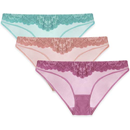 HSIA Women's Panties Underwear Lace Bikini Full Coverage Briefs Sheer Soft Hipsters Breathable Comfortable Underpants 3-Pack