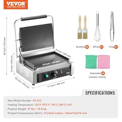 VEVOR kommerzieller Panini-Grill, 2200 W elektrischer Sandwich-Panini-Maker, Sandwich-Pressgrill aus Edelstahl, Panini-Grill mit Temperaturregelung und 36 x 23 cm großer, flacher Emaille-Platte – Bild 8