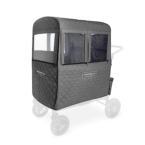 WONDERFOLD Stroller Wagon Wind Cover Made of Breathable Cationic Fabric with Hook and Loop Closure Window Openings for Easy Access and Zipper for Rear Storage Pocket Access (W4 Elite/Luxe) - Thumbnail 2