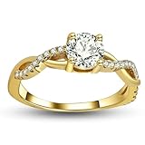 Twist CZ Engagement Rings for Women by Ginger Lyne | 1 Ct Faux Black Diamond Ring | 925 Sterling Silver 14k Gold Wedding Bridal for Women | Travel or Promise Wedding for Her - Size 7.5