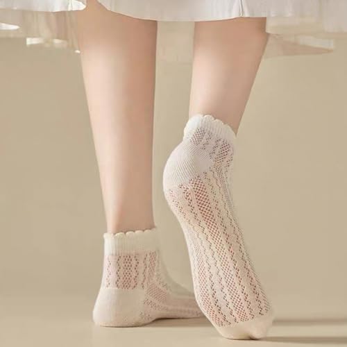 1 / 3Pairs Summer Soft Short Socks for Women Thin Mesh Breathable Socks Feature Sweet White Lace