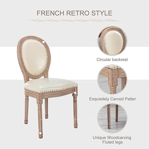 Image of Virabit French Country Dining Chairs Set of 2, Leather Dining Chairs with Curved Backrest, Vintage French Accent Chairs for Living Room, Kitchen, Restaurant (Beige)