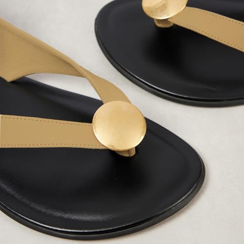 Image of Flat Sandals for Women Strappy Sandals Comfortable Dressy Beach Flip Flop Slides Thong Sandals for Women with Metal Circular