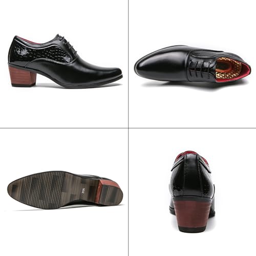 Oxfords Shoes for Men Pointed Toe Shoes Lace-up Low Top Block High Heel Leather Dress Shoes for Wedding Work2