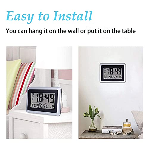 Umexus Digital Wall Clock,Desk Clock Large Display With Indoor Temperature Calender Date Battery Operated Digital Clock For Bedroom Kitchen Office School(Silver) #TOP4