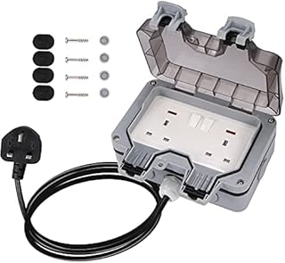 YUNYODA Electrical Double Weatherproof Outdoor Socket with 10FT/3M Extension Cable, Wall Electrical Outlets, IP66 Switched Socket Covers,13A Outdoor Wall Waterproof Plug Socket Box (3M/10FT)