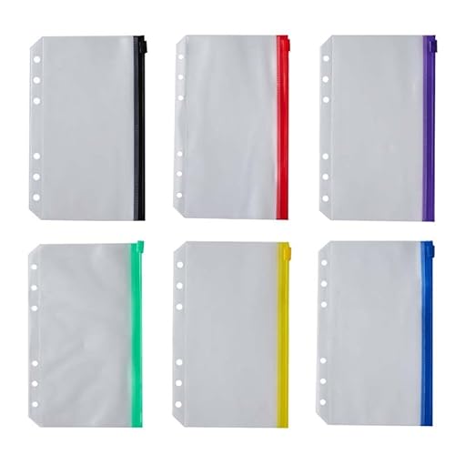 システム手帳リフィル 6穴 A6 ファスナーポケット12枚セット バイブルサイズ クリアポケット 6色 半透明 システム手帳用 収納整理用