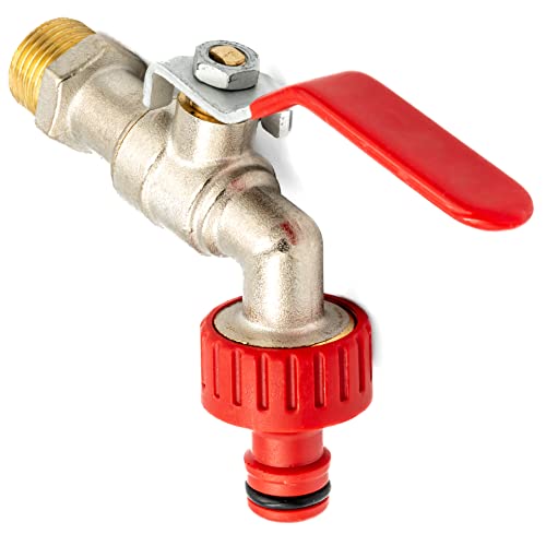 Grifo de jardín en latón con válvula de bola – Grifo exterior antigel con conexión para manguera