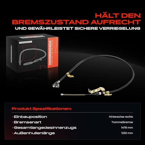 Frankberg Handbremsseile Hinten Rechts Kompatibel mit C1 PM PN 1.0L 1.4L 2005-2014 107 PM PN 1.0L 1.4L 2005-2014 Aygo B1 1.0L 1.4L 2005-2014 Replace# 46420-0H010