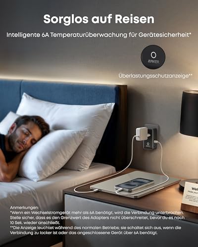 Anker Nano Reiseadapter Weltweit, Universal Reiseadapter mit 4X USB, 2X USB C, 2X USB A und 1x AC, Steckdosenadapter für Deutschland USA England, einsetzbar in über 200 Ländern, ideal für Reisen