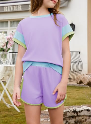 Image of blibean Girls Summer Clothes Sets Kids Colorblock Matching Outfits Size 6-15 Years