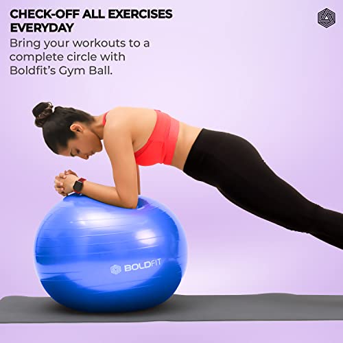 Image of Boldfit Gym Ball for Exercise with Foot Pump for Workout Yoga for Women and Men Swiss Ball for Balance Stability Training, Fitness 65Cm -Blue