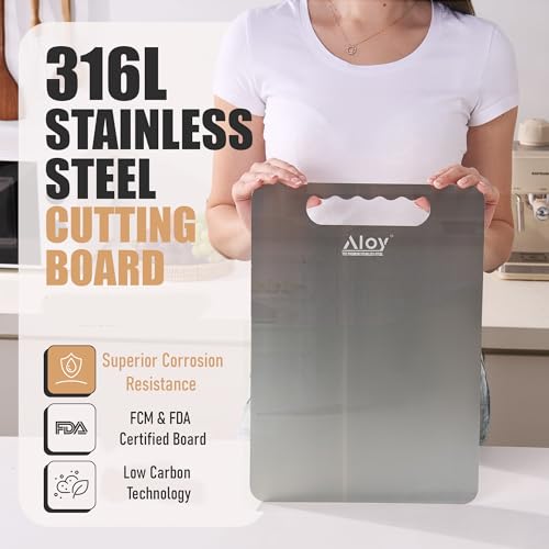 Juego de tablas de cortar de acero inoxidable SUS 316L premium, 2 piezas + tapete antideslizante, tablas de corte doble cara no tóxicas y duraderas, aptas para lavavajillas miniatura 3