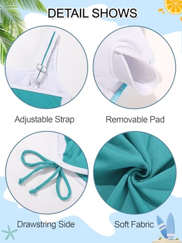 Image of Girls One Piece Swimsuits Ribbed Bathing Suit Teen Girls Adjustable Straps Drawstring Athletic Swimwear Swim Suit