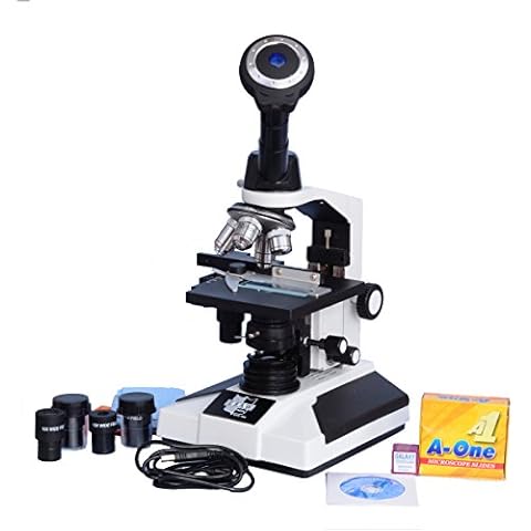 Esaw Pathological Doctor Compound Student Binocular Microscope, 40X-1500X Mag., Led Illumination with Semi-Plan Achro Objectives, 1.3Mp Cmos Camera and Kit Cover