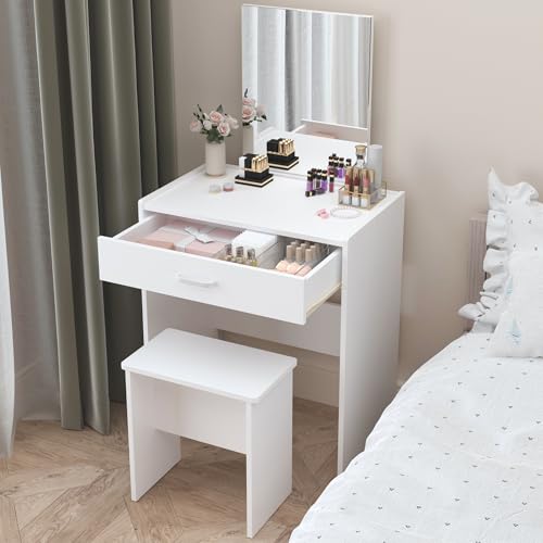 NAIYUFA Vanity Desk,Small Vanity with Storage Drawer & Chair,Makeup Vanity